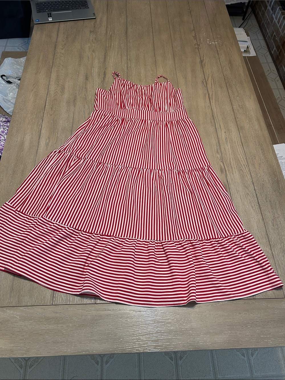 Like Nee SHEIN Red and White Striped Summer Dress Large